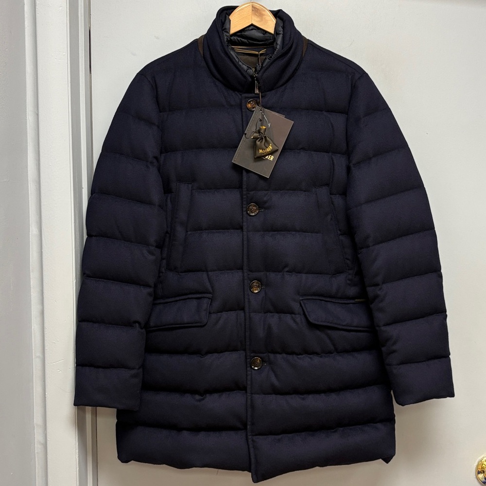 Moorer “Costanzo-LS9” Navy Wool & Cashmere Down Coat –Size 50 NWT Made in Italy